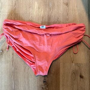 Lands' End Coral Pink Ruched Side-Tie Bikini Bottom
